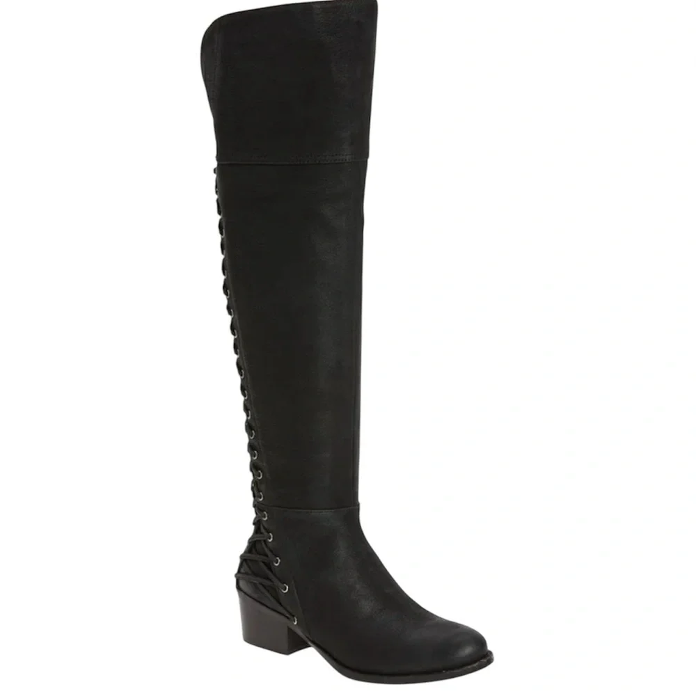 Vince Camuto‎ Black Over Knee Riding Boots Size 7.5 Bolina Pebbeled Leather